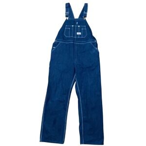 Vintage Round House Mens Denim Bib Overalls Dark Wash Blue 40x32 Workwear Farm